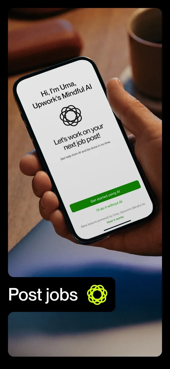 A screen from the Upwork app, as published on its App Store listing