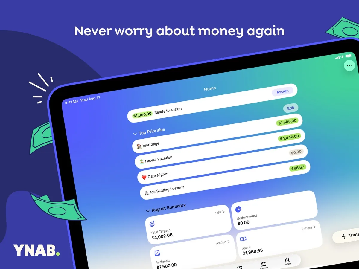 A screen from the YNAB app, as published on its App Store listing