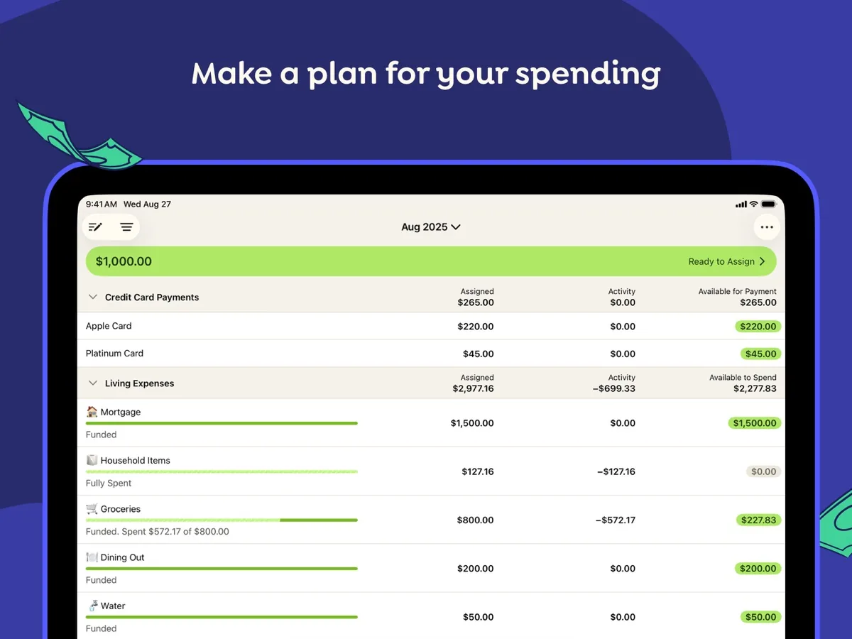 A screen from the YNAB app, as published on its App Store listing