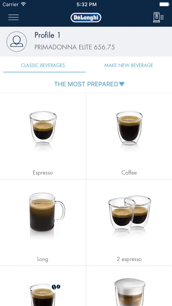 A screen from the De'Longhi app, as published on its App Store listing