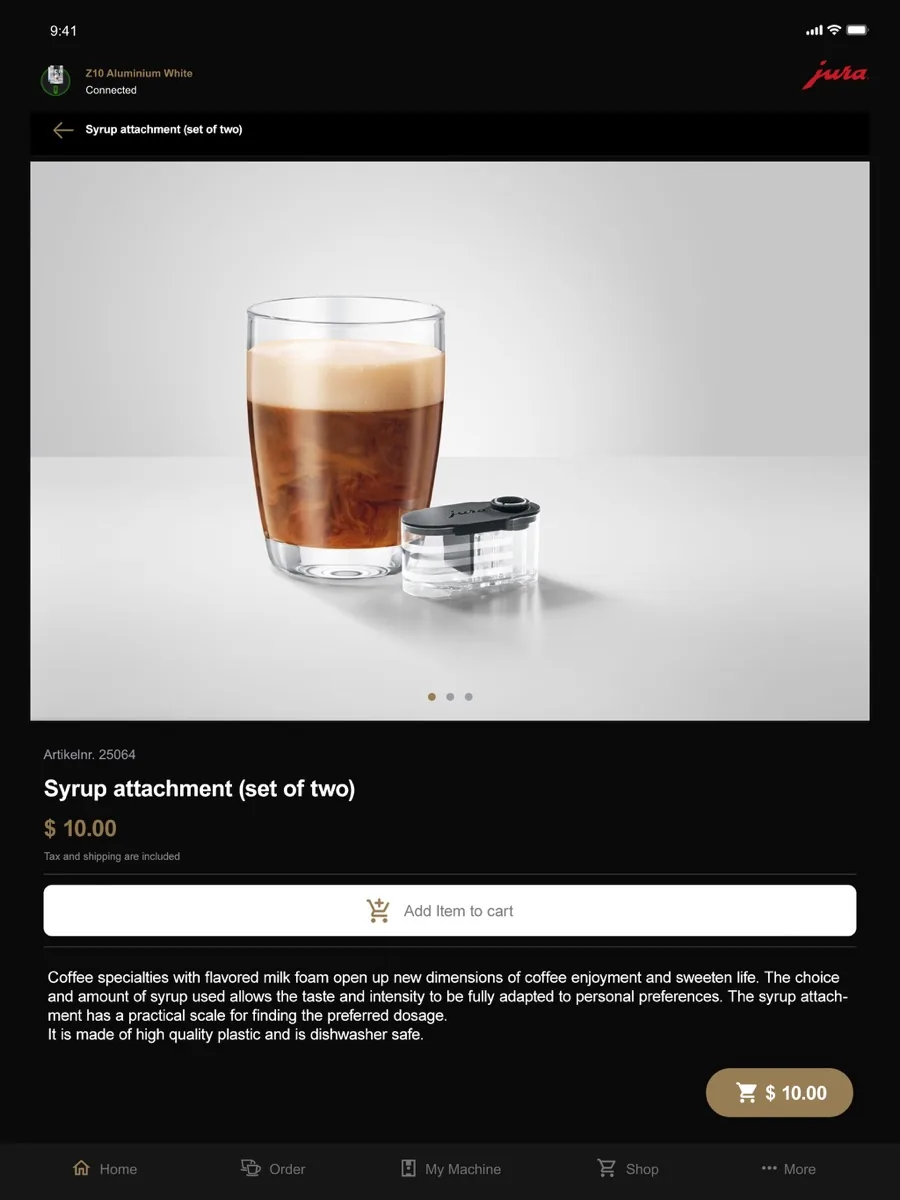A screen from the Jura app, as published on its App Store listing
