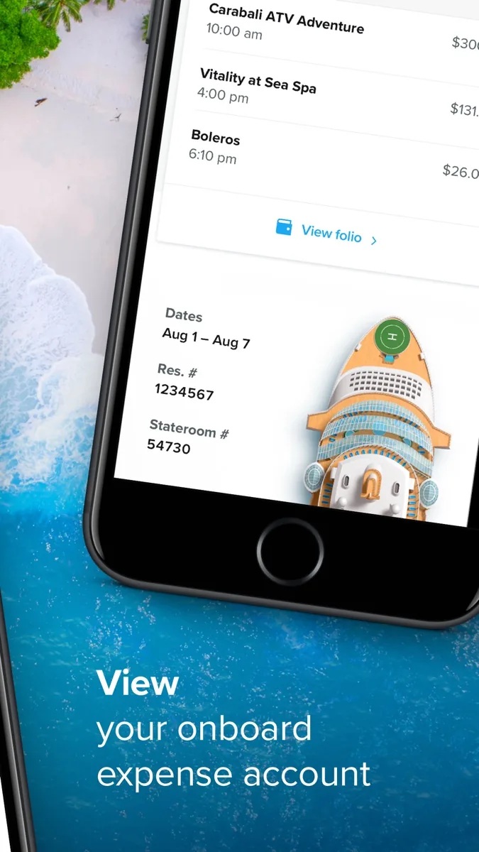 A screen from the Royal Caribbean app, as published on its App Store listing