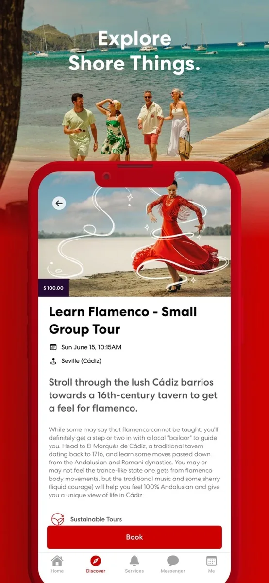 A screen from the Virgin Voyages app, as published on its App Store listing