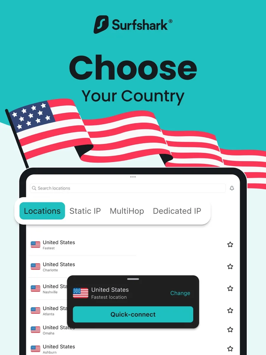 A screen from the Surfshark app, as published on its App Store listing