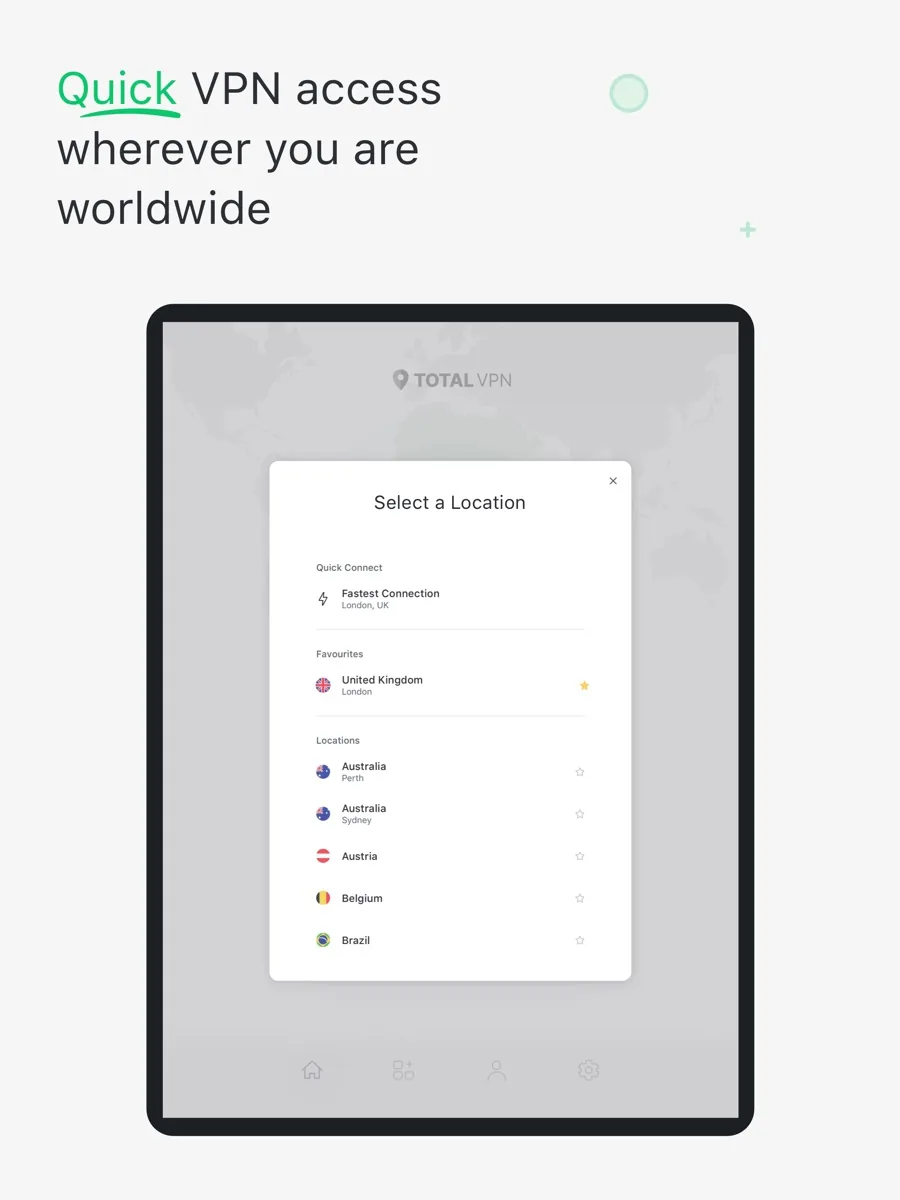 A screen from the TotalVPN app, as published on its App Store listing
