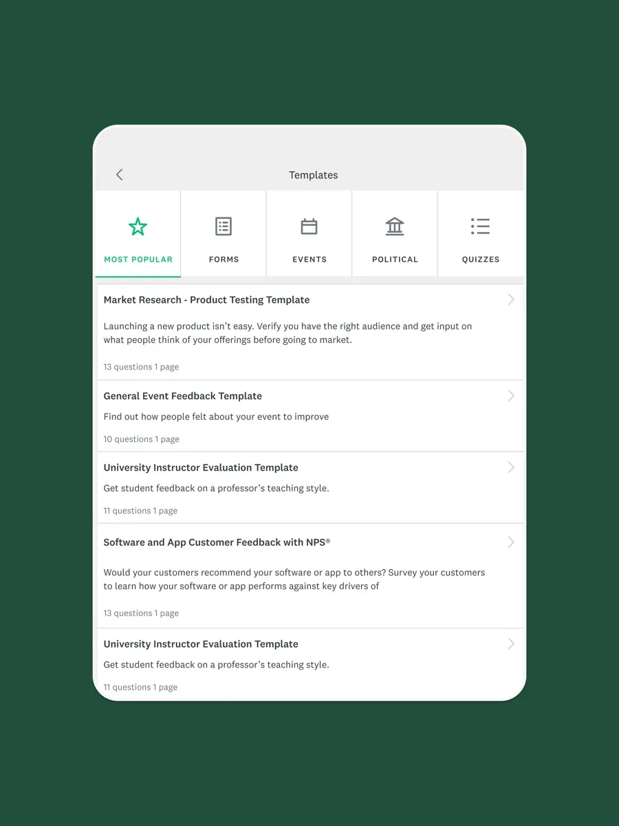 A screen from the SurveyMonkey app, as published on its App Store listing