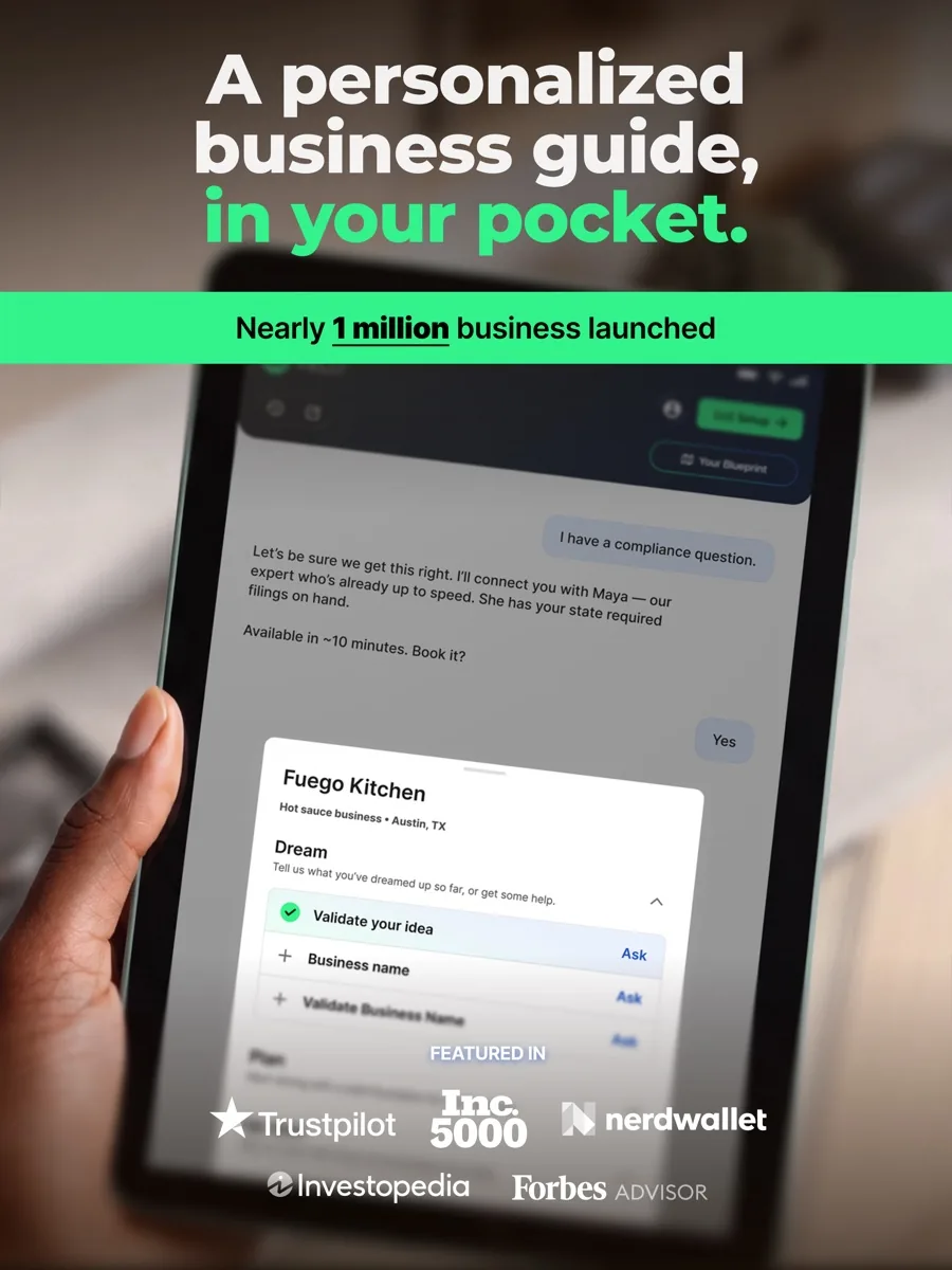 A screen from the ZenBusiness app, as published on its App Store listing