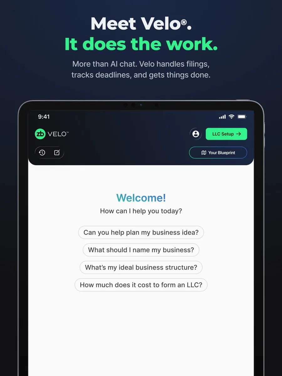 A screen from the ZenBusiness app, as published on its App Store listing