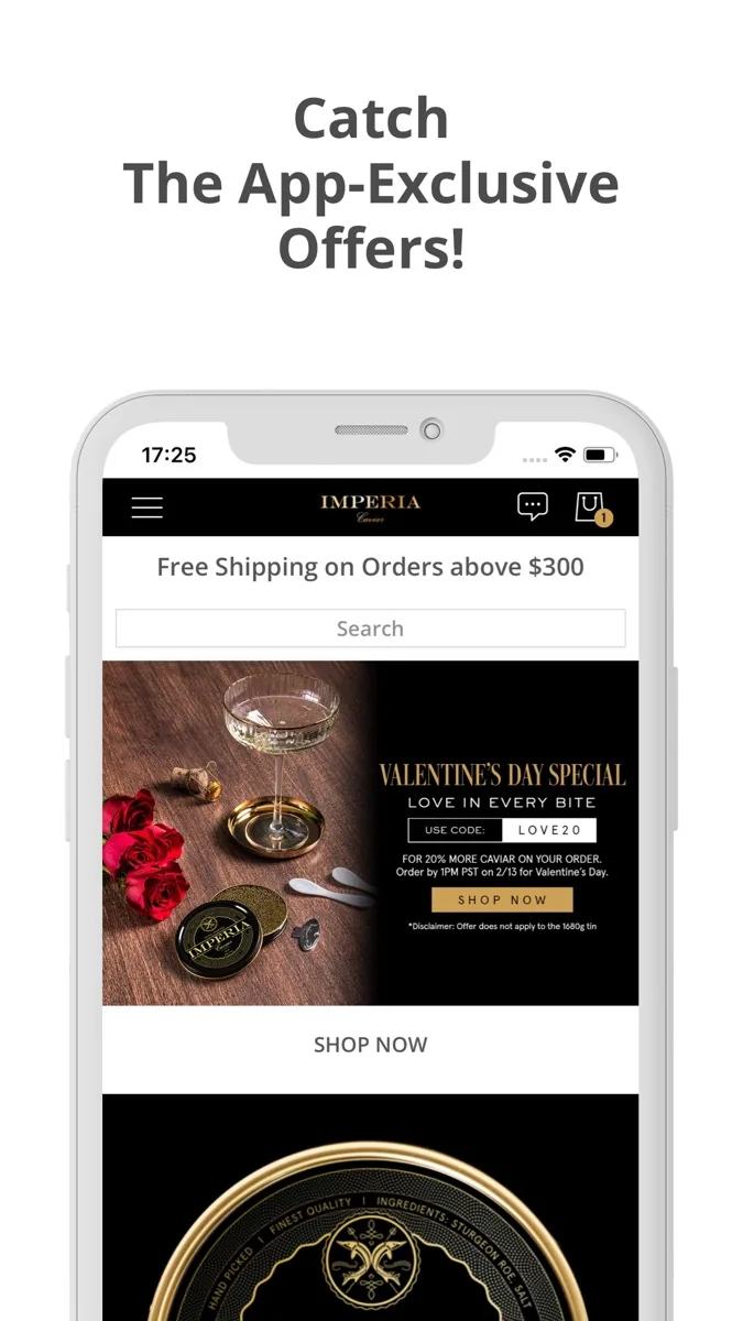 A screen from the Imperia Caviar app, as published on its App Store listing