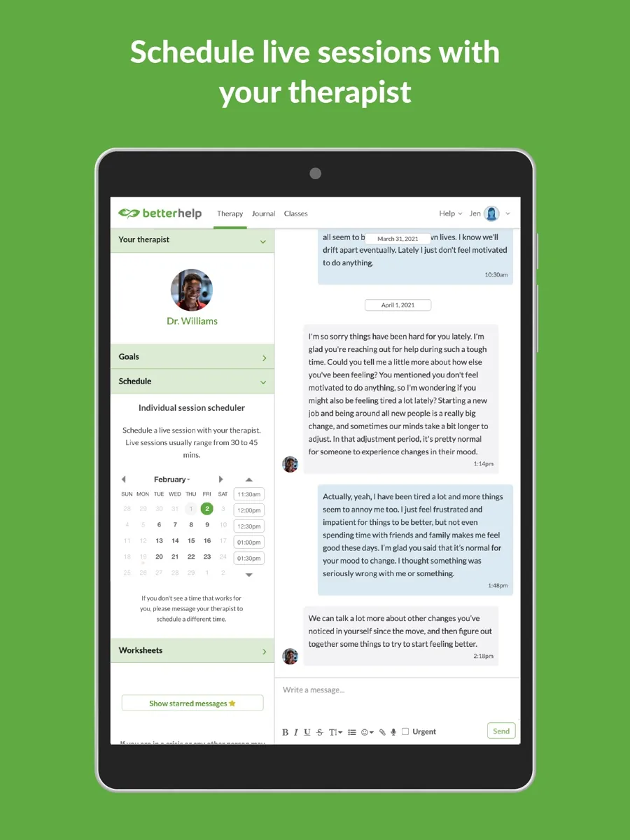 A screen from the BetterHelp app, as published on its App Store listing