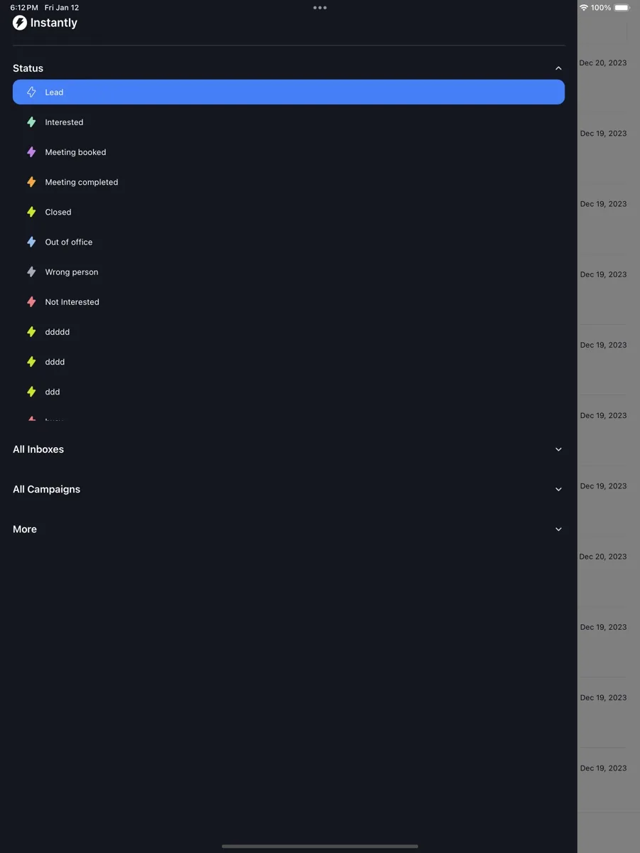 A screen from the Instantly app, as published on its App Store listing