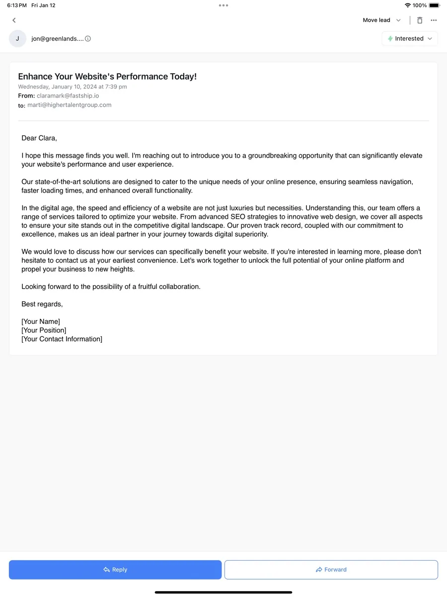A screen from the Instantly app, as published on its App Store listing