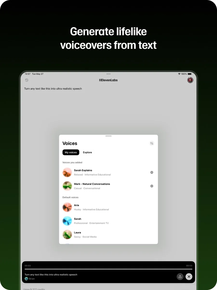 A screen from the ElevenLabs app, as published on its App Store listing