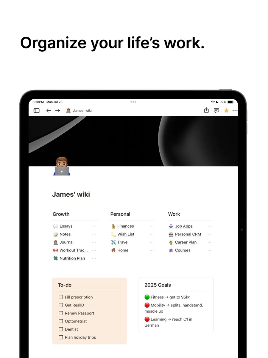 A screen from the Notion app, as published on its App Store listing