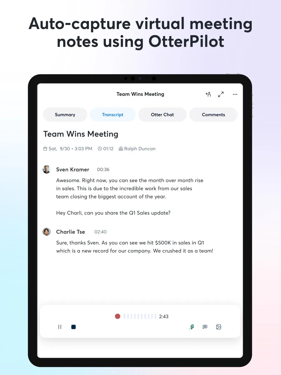 A screen from the Otter.ai app, as published on its App Store listing