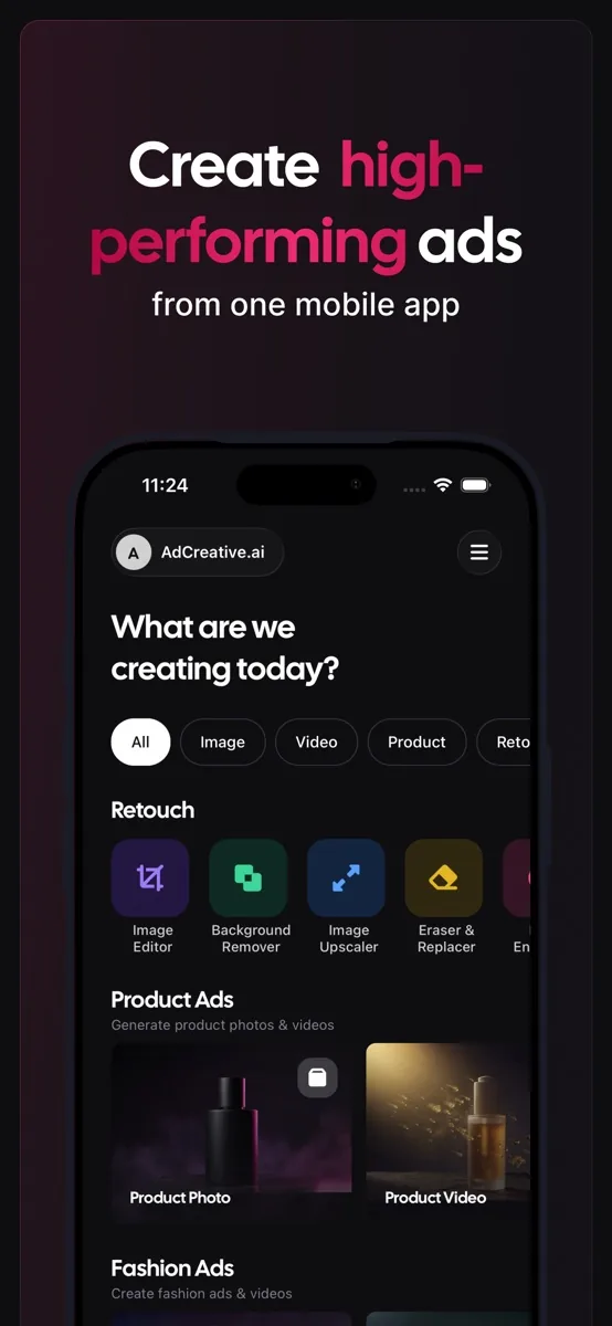 A screen from the AdCreative.ai app, as published on its App Store listing