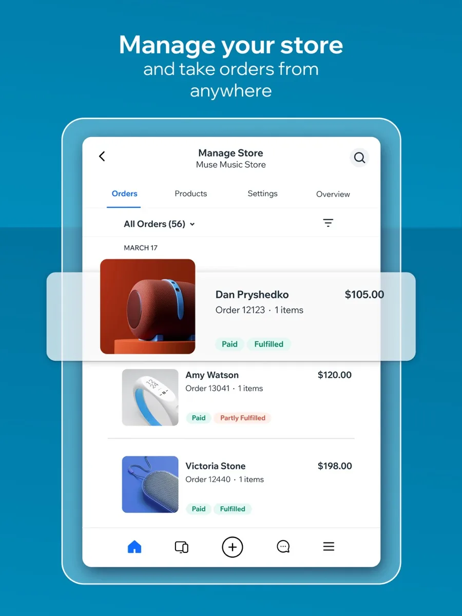 A screen from the Wix app, as published on its App Store listing