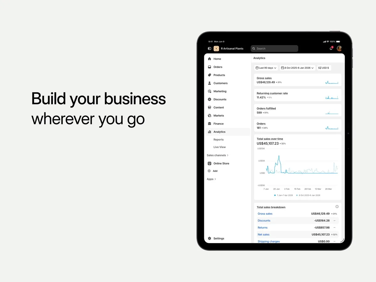 A screen from the Shopify app, as published on its App Store listing