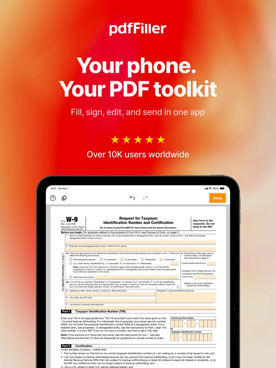 A screen from the pdfFiller app, as published on its App Store listing