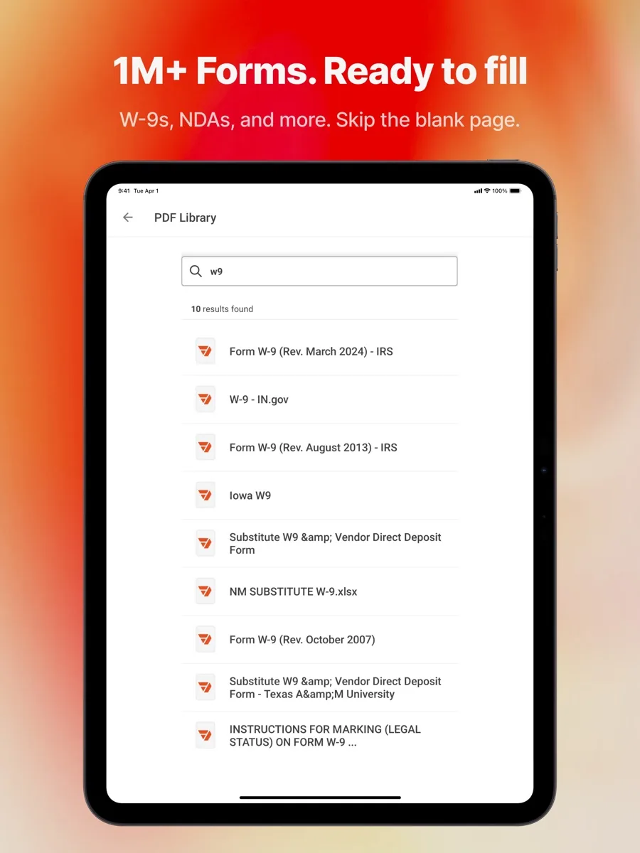 A screen from the pdfFiller app, as published on its App Store listing