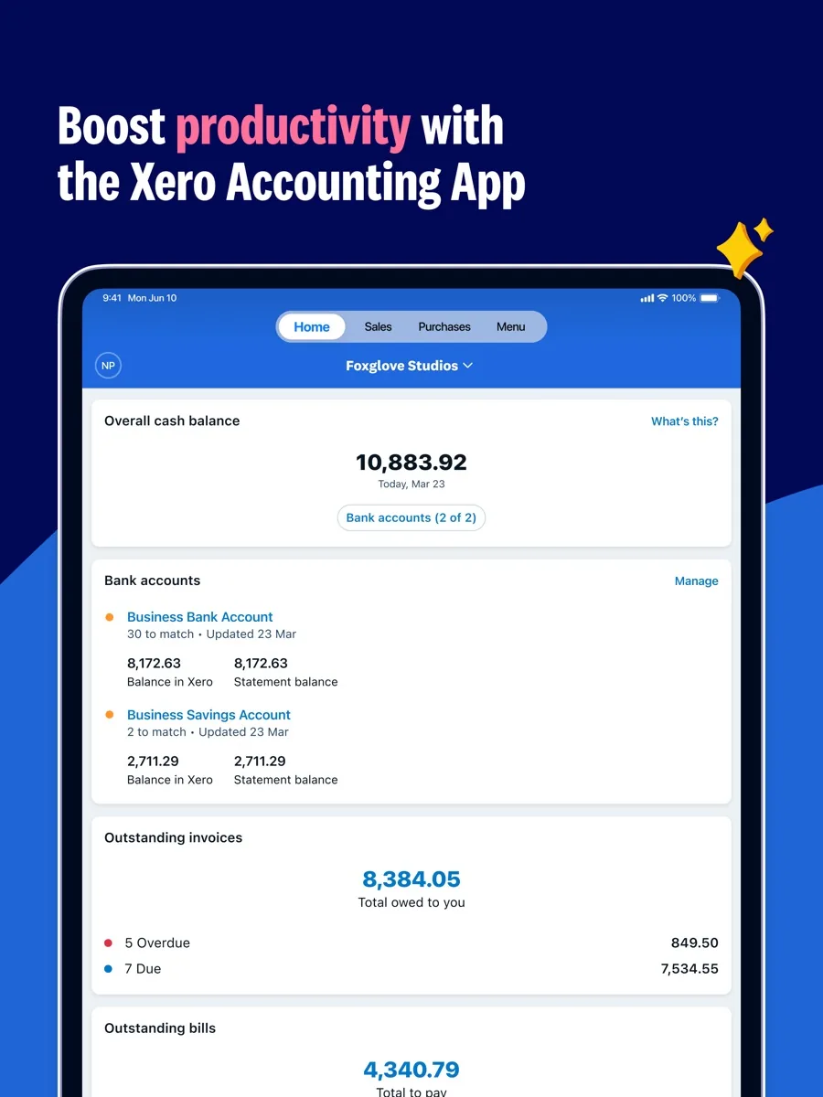 A screen from the Xero app, as published on its App Store listing