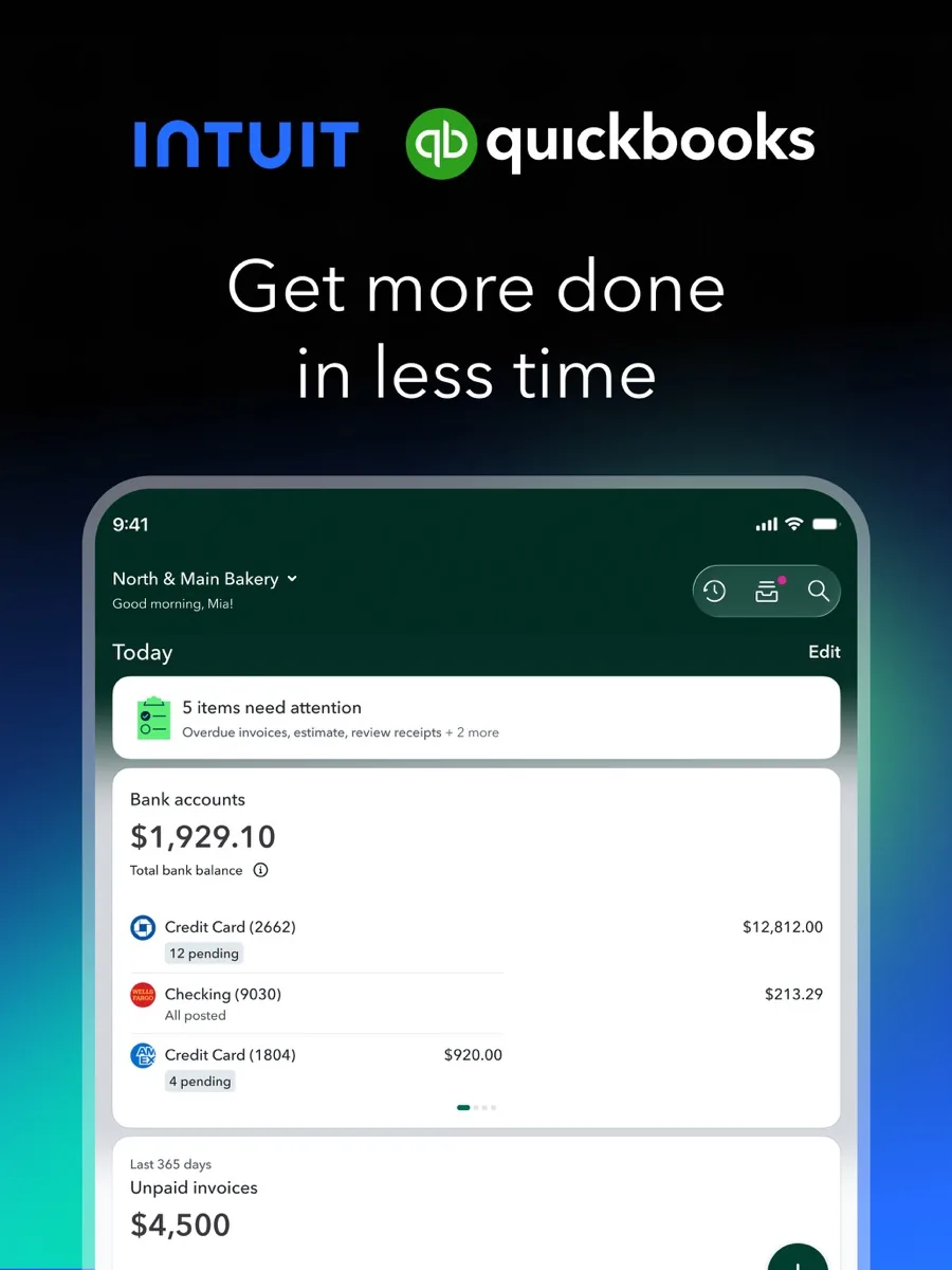 A screen from the QuickBooks app, as published on its App Store listing
