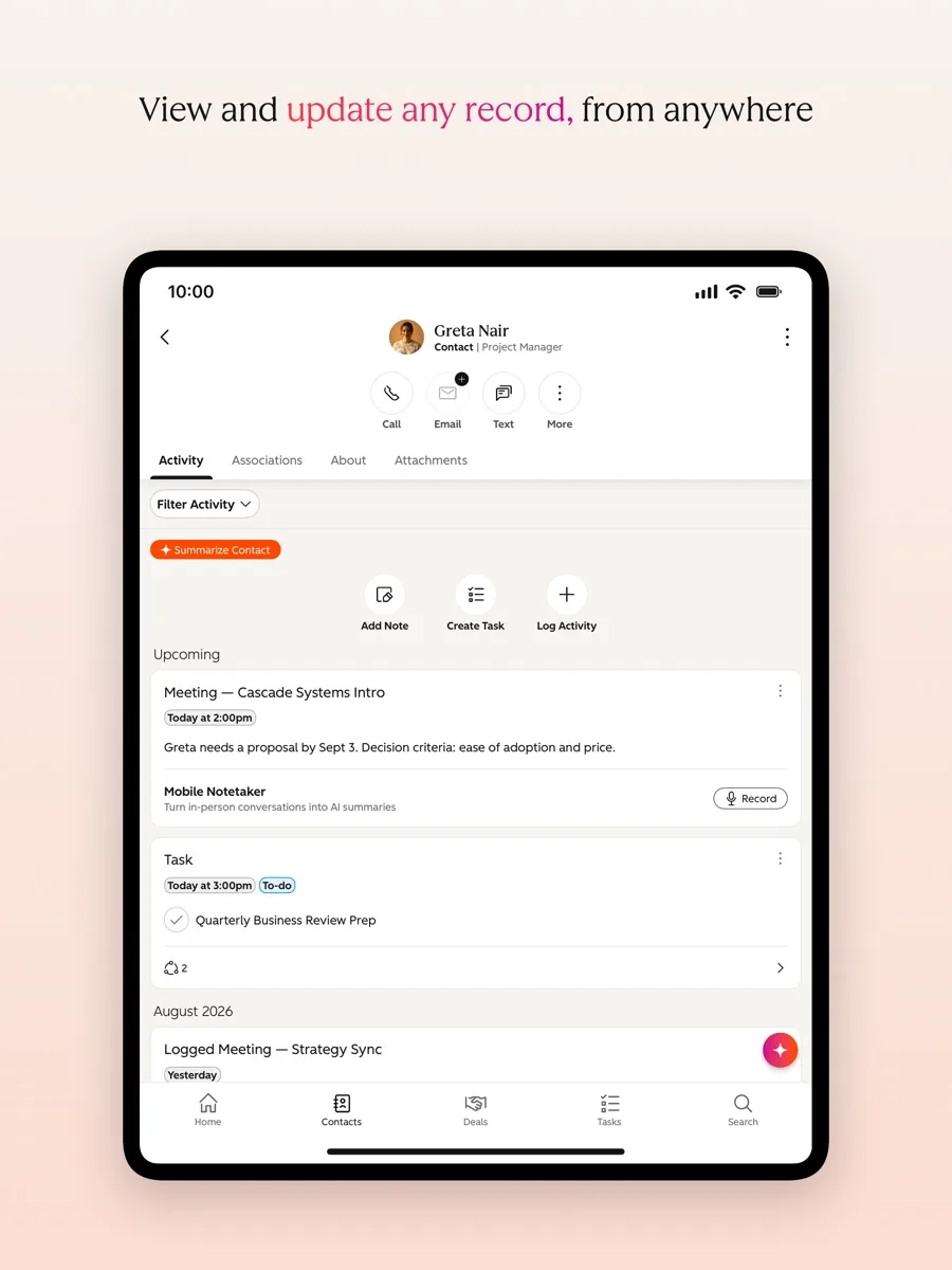 A screen from the HubSpot app, as published on its App Store listing