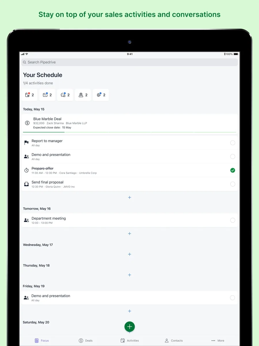 A screen from the Pipedrive app, as published on its App Store listing