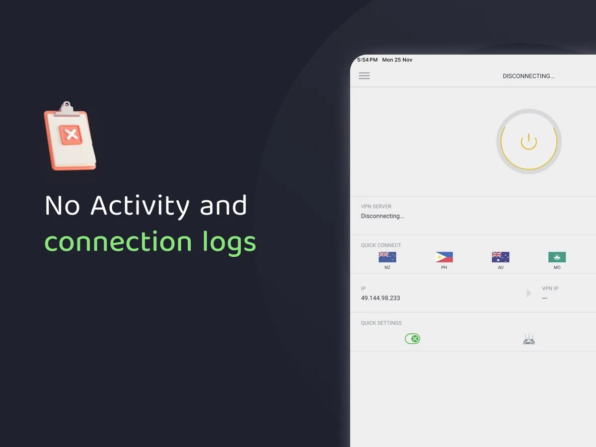 A screen from the Private Internet Access app, as published on its App Store listing