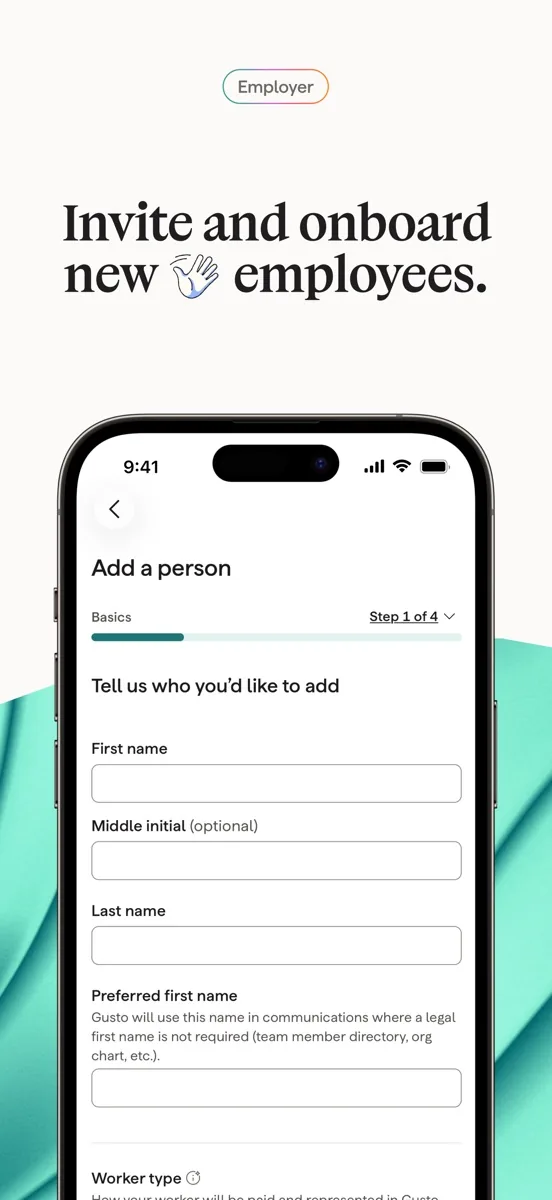A screen from the Gusto app, as published on its App Store listing