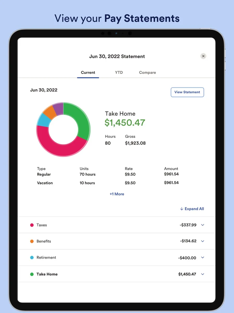 A screen from the ADP app, as published on its App Store listing