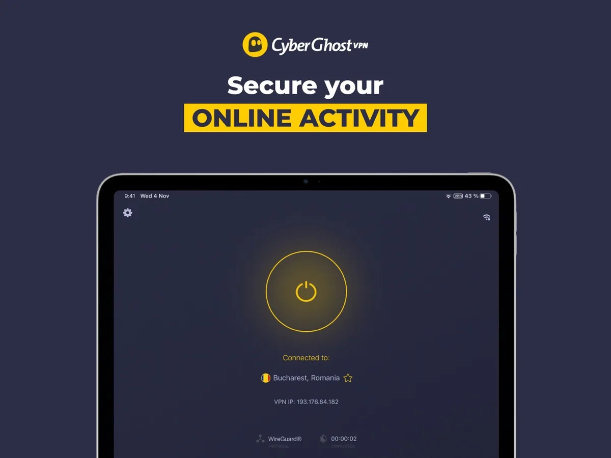 A screen from the CyberGhost app, as published on its App Store listing