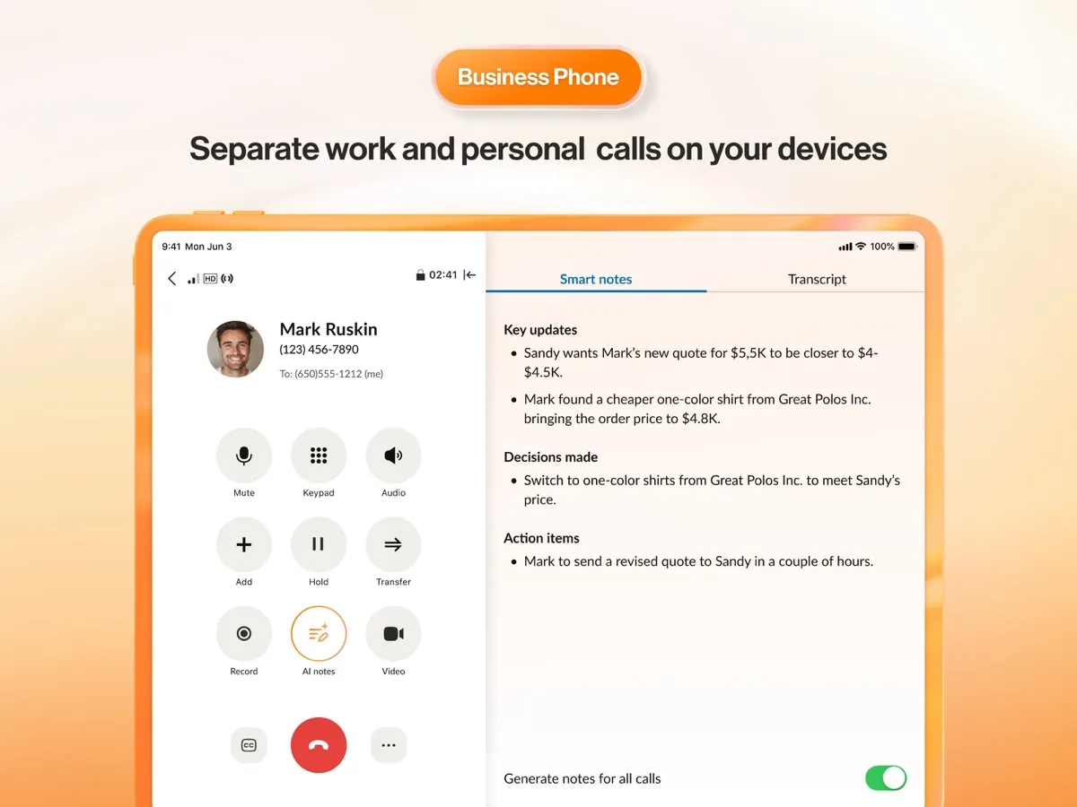 A screen from the RingCentral app, as published on its App Store listing
