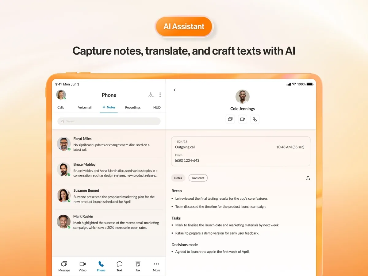A screen from the RingCentral app, as published on its App Store listing