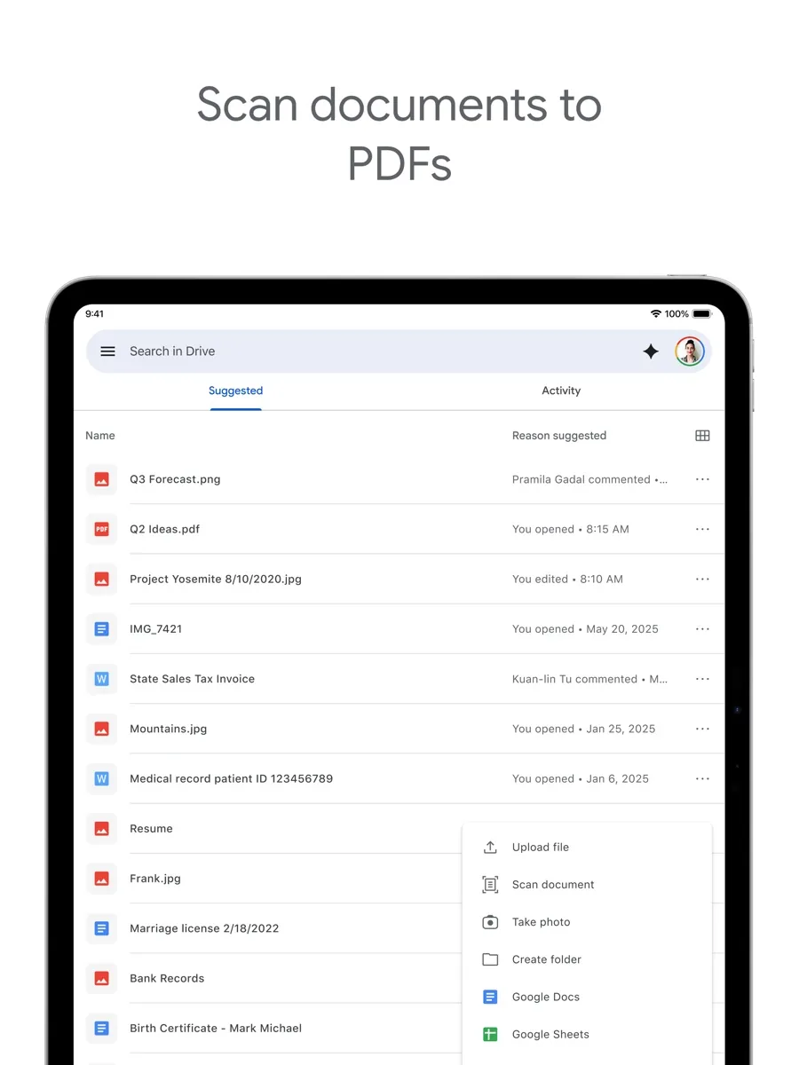 A screen from the Google Drive app, as published on its App Store listing