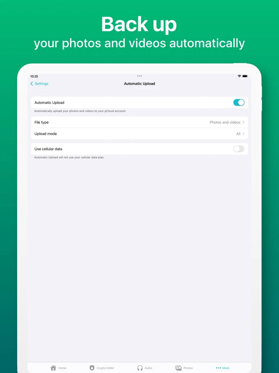 A screen from the pCloud app, as published on its App Store listing